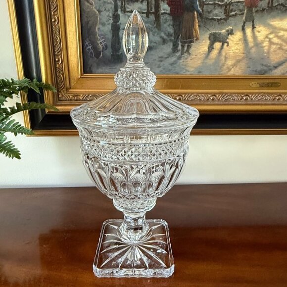 Vintage Shannon By Godinger Brandon Crystal Urn With Lid Footed Bowl 2 Piece 15" - Picture 4 of 9